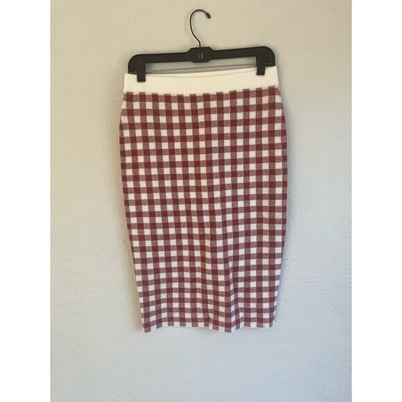 Anthropologie English Factory Woman Knit Gingham Plaid Midi Skirt, Size … - Picture 1 of 7